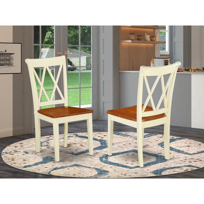 Clarksville Dining Room Chairs - Double Cross Back Wood Seat Chairs, Set of 2, Buttermilk & Cherry, Buttermilk/Cherry, No 