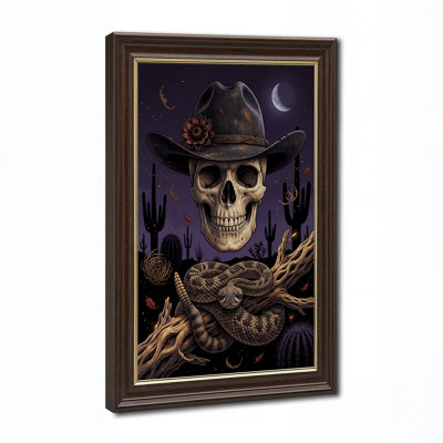 «Cowboy Hat Skull Rattlesnake Desert Night», art sur toile