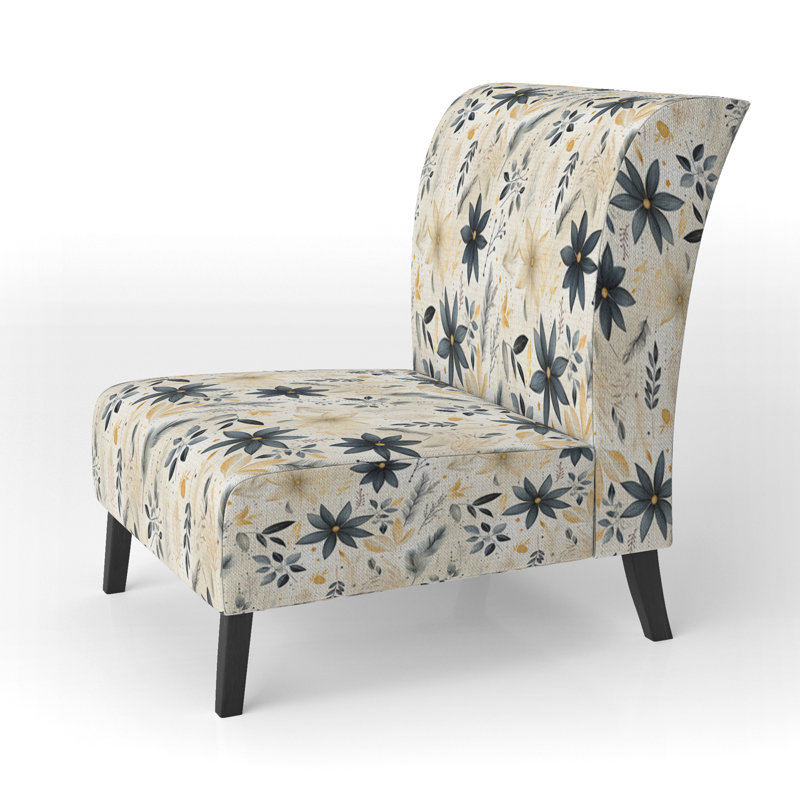 Grey And Beige Urban Ferns Soft Colour - Upholstered Cottage Accent Slipper Chair