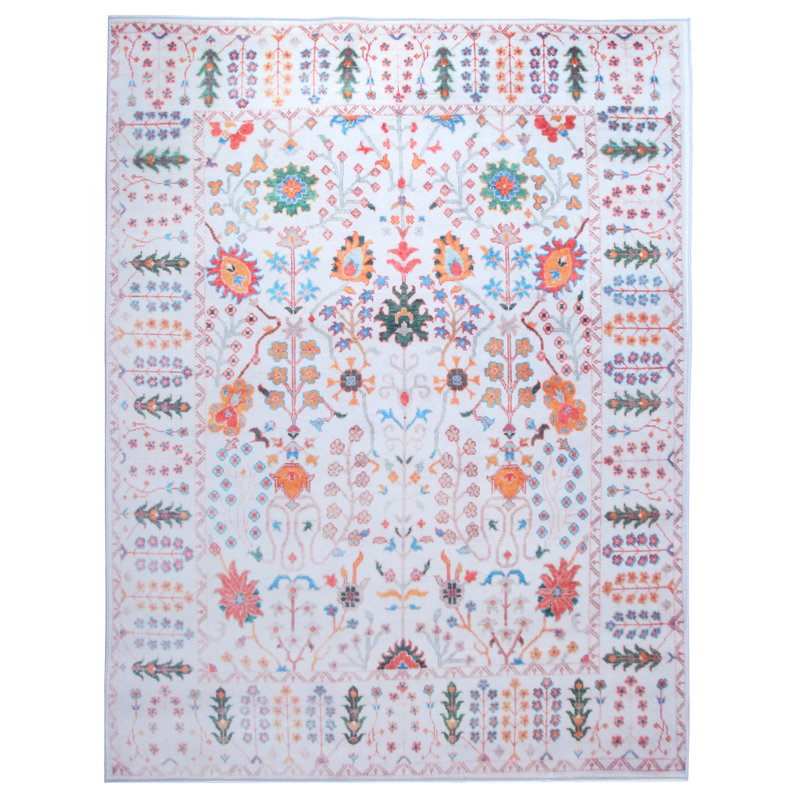 Tapis moderne ivoire Oushak lavable à la machine avec rembourrage intégré et envers antidérapant, Rectangle 4 pi x 6 pi