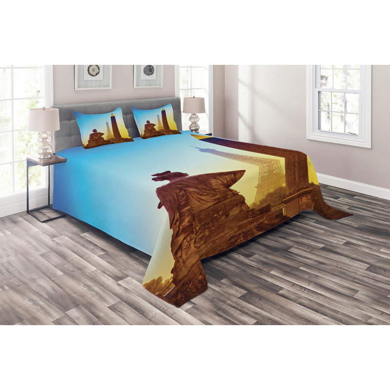 Eiffel Tower Eclectic Coverlet, King Bedspread + 2 Shams