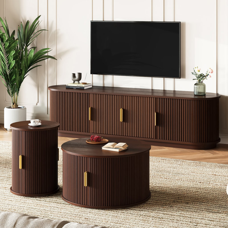 Ensemble de meuble télé et table basse 3 pièces, Noyer