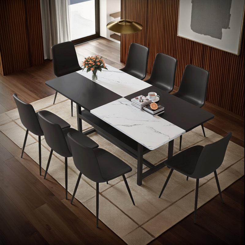 Ensemble de table de salle à manger avec tablettes de rangement 71 po, Noir, 9