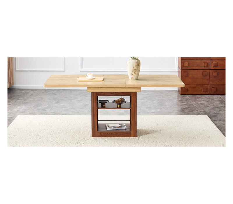 Table de salle à manger extensible avec rangement - Table de cuisine extensible pour 4 à 8 personnes, finition rectangulaire moderne en bois et noyer