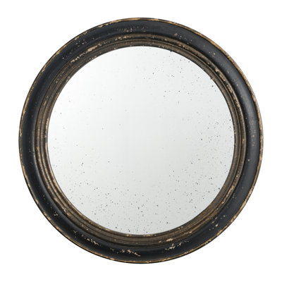 23.5" Circle Wall Mirror With Black Wooden Frame, Antique Classic Promoting Force, Energy, And Grace For Living Space, Entrance Hall, Bathroom, Office In Driving Force Energy Room, Passageway,