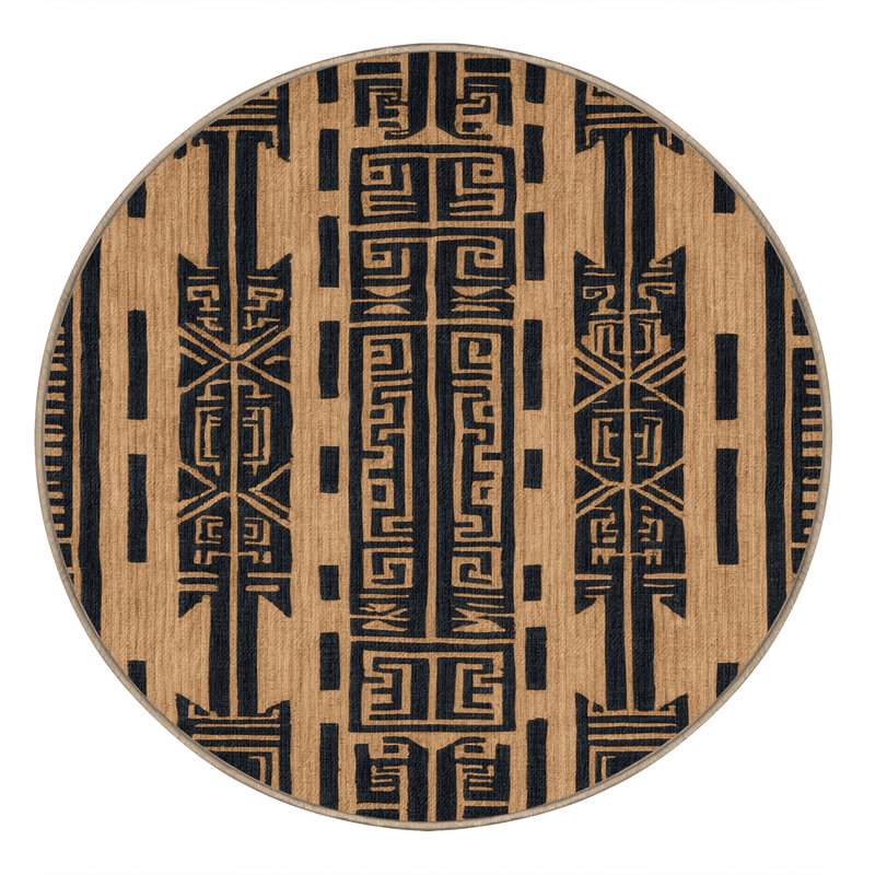  Tapis hawaïen lavable à motifs géométriques Tiki, Rond 5 pi
