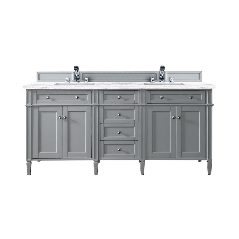Meuble-lavabo double l 72 po Dussault, Gris urbain, Blanc Zeus, 8 po