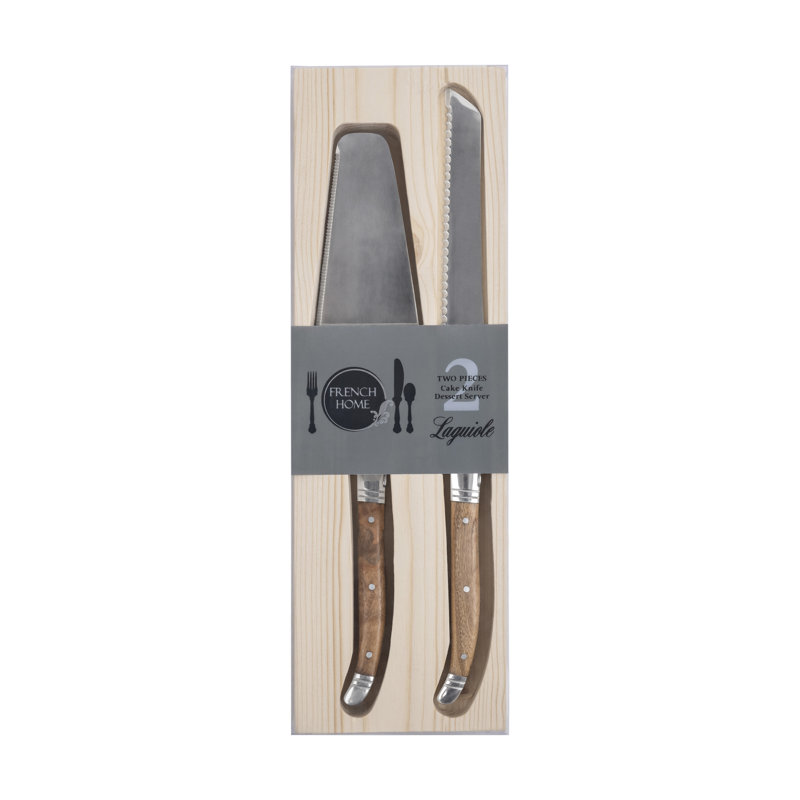 French Home Laguiole 2-Piece Olive Wood Cake Knife and Pie Lifter Set