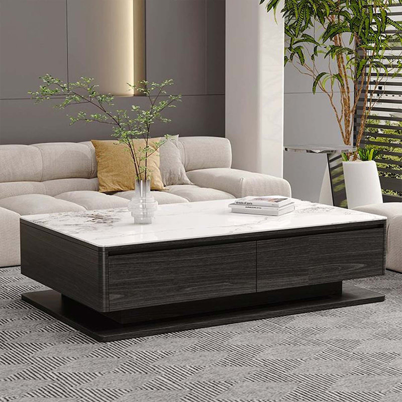 Table basse rectangulaire en bois manufacturé noir, H 16,93 po x L 51,18 po x l 27,56 po