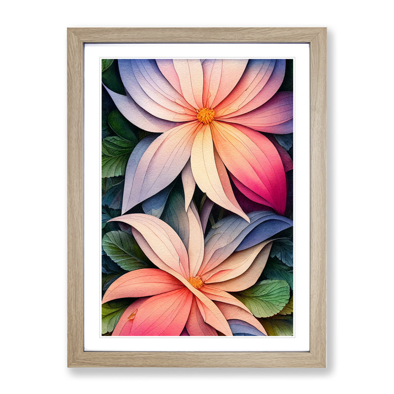 Feisty Flowers - Framed Print, 46cm H x 34cm W x 2cm D, Oak