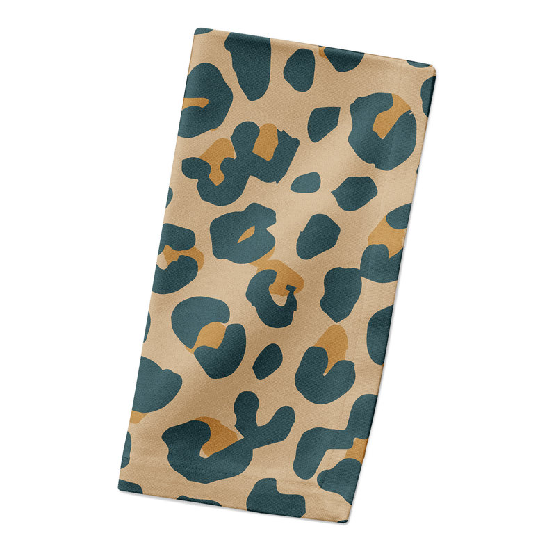 Draycen Cotton Animal Print Square Napkin, Beige/Green