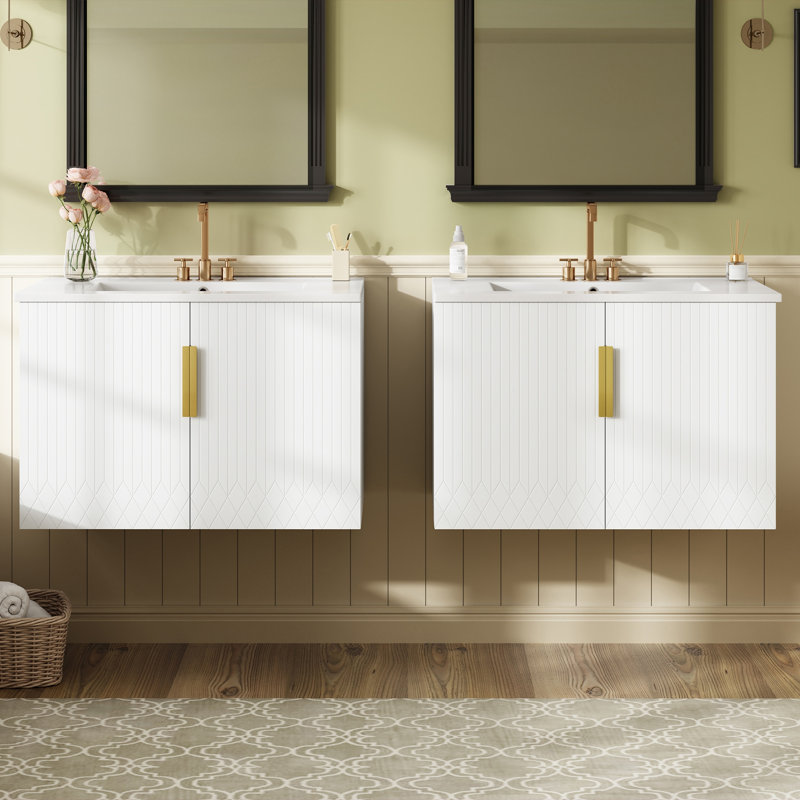 Ensemble de meuble-lavabo de salle de bain 60 po avec lavabo en céramique (séparé) 60 po avec lavabo simple en céramique à 3 trous et meuble-lavabo avec portes à fermeture douce