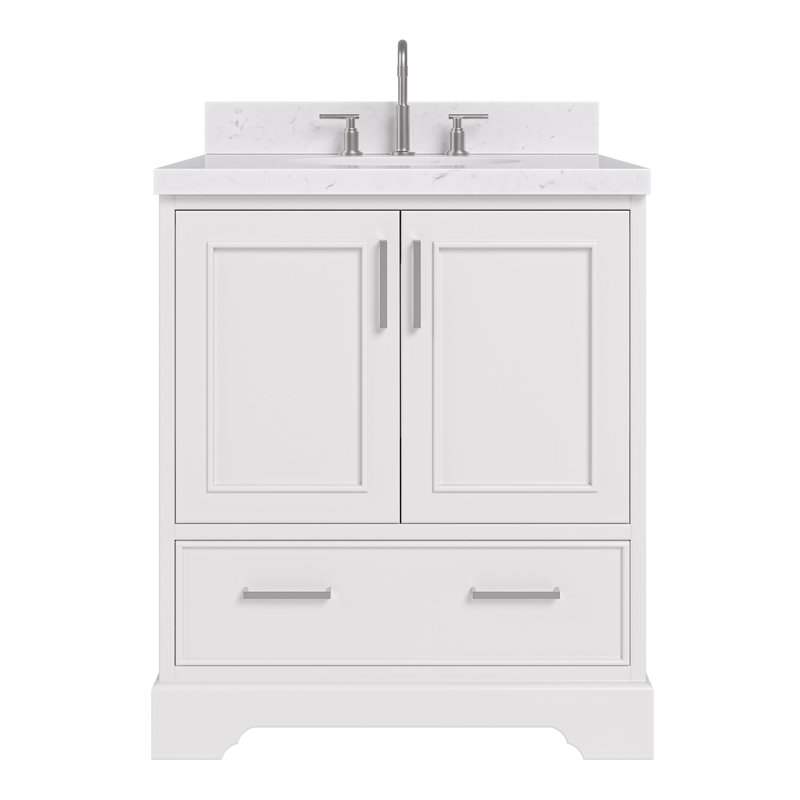 Ensemble de meuble-lavabo simple 30,25 po avec plateau en quartz Abshire, Blanc