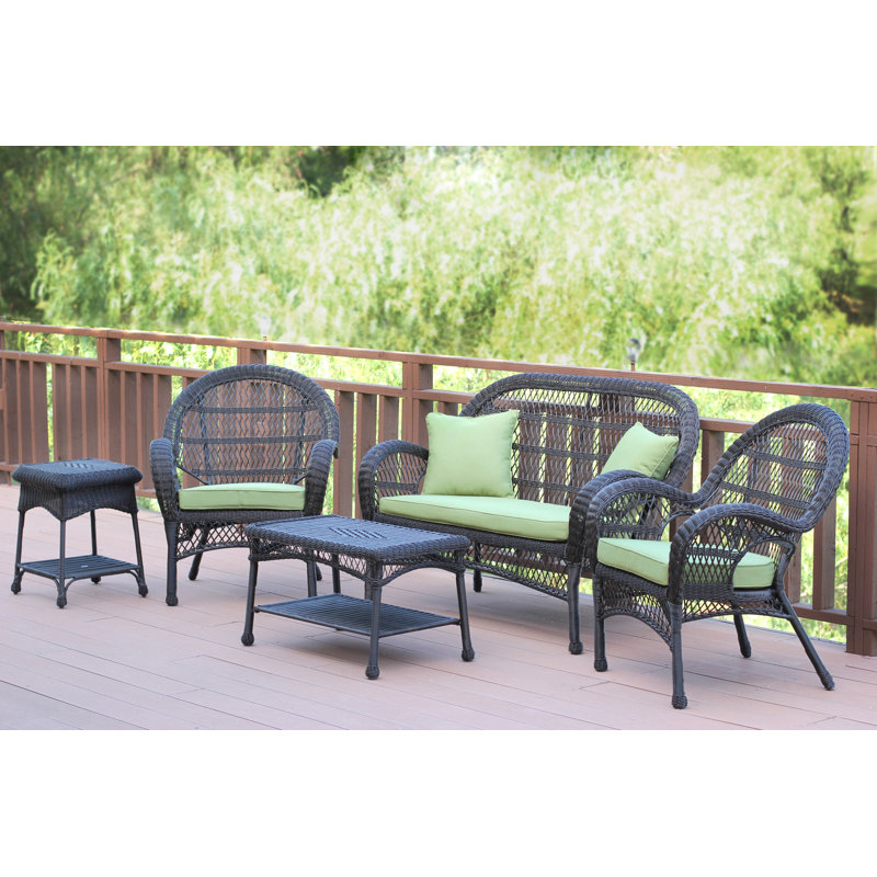 Mangum 4 - Person Patio Conversation Set with Cushions, Green, Espresso