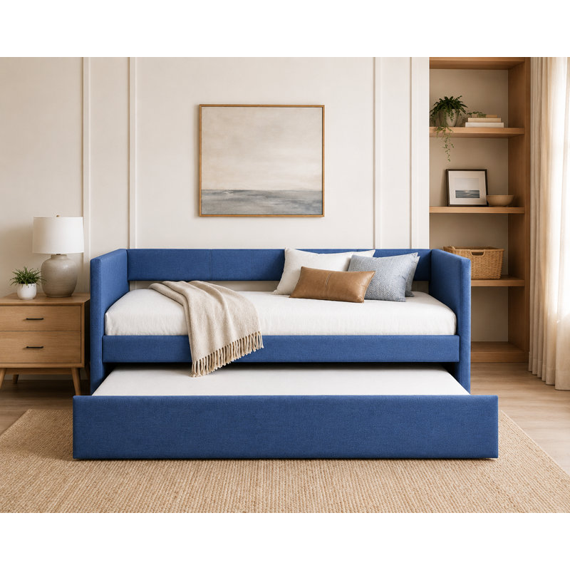 Nestlecove Upholstered Daybed With Pullout Trundle, Blue