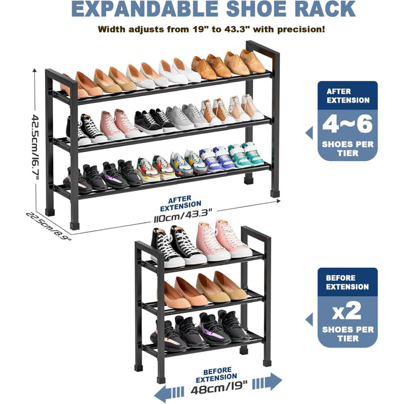 Range-chaussures réglable, 3 réglables, étagère à chaussures à 3 niveaux pour placard, vestibule, étagère à chaussures