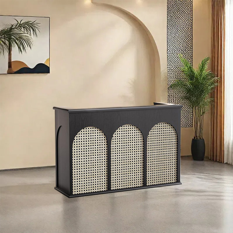 Small Writing Desk or Front Desk with Lockable Drawer, No Assembly Required, Sturdy and Durable, Black