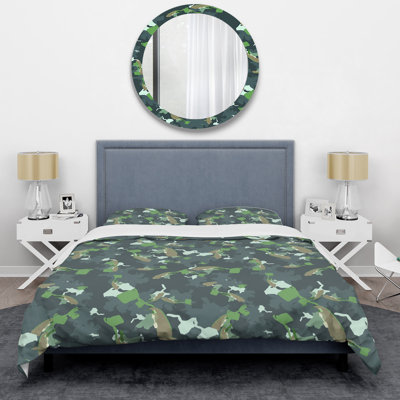 Ensemble de housse de couette en microfibre vert / gris 3 pièces