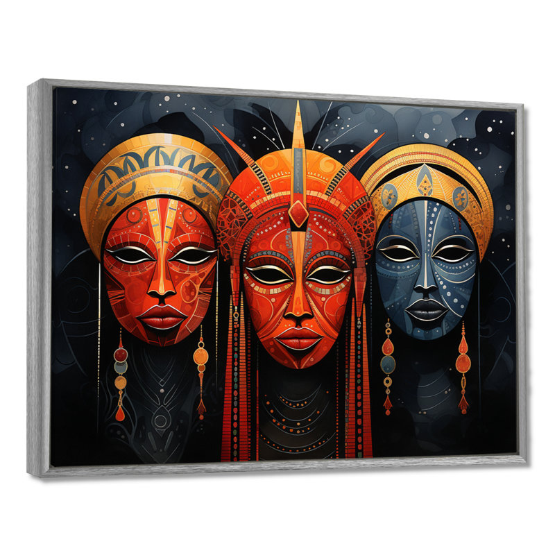 «Cieron Red African Masks II», reproduction sur toile, H 34 po x l 44 po x P 1,5 po, Silver Floater Framed