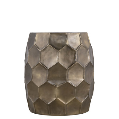 Modern Aluminum Side Table, Glossy Gold Base, Hand - Hammered Hexagonal, Ideal For Small Bedrooms 21" High Finish, Hammered, Perfect