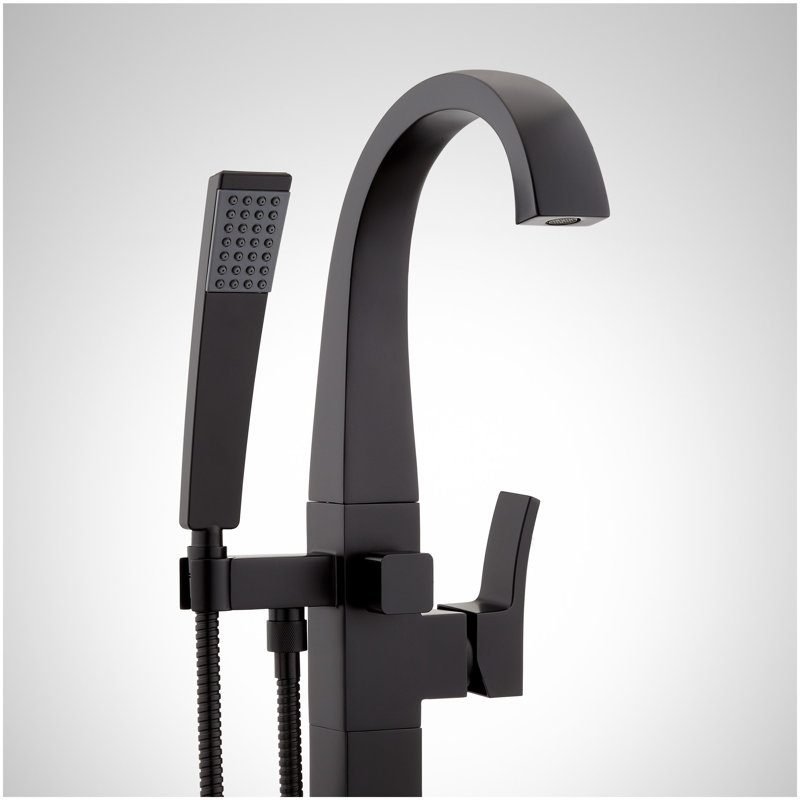 Vilamonte Freestanding Tub Faucet with Hand Shower and Rough-In Valve Less Stops - Matte Black, Matte Black