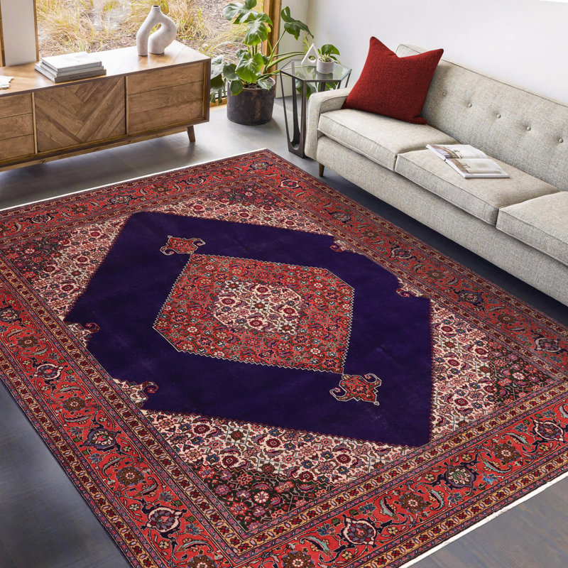 Tapis rétro en laine noué à la main bleu antique Tabriz Shyanne - 9 pi 7 po x 12 pi 6 po