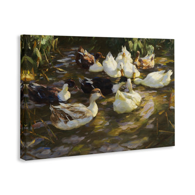 Ducks in Flowing River Canvas Wall Art by CAD Designs