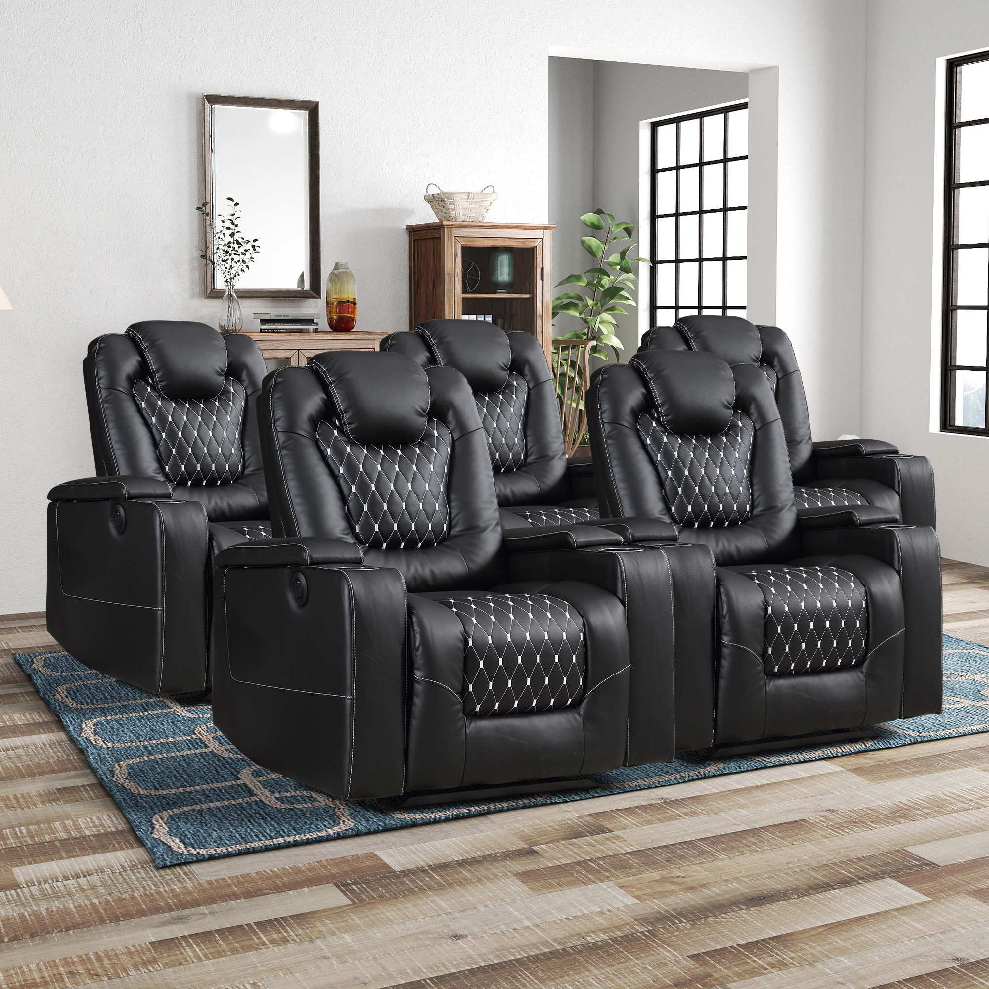 Faux Leather Leather Movie Recliners ANJ Power Recliner Chair With