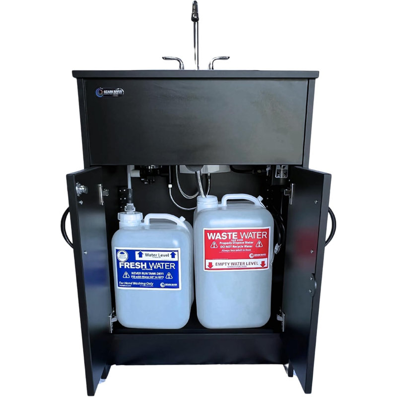 Ozark River Portable Sinks Essential Series, Black Laminate Countertop-Black Cabinet-Stainless Basin, Mobile Hot Water Hand Washing With Water Tanks,110V Portable Handwashing Sink