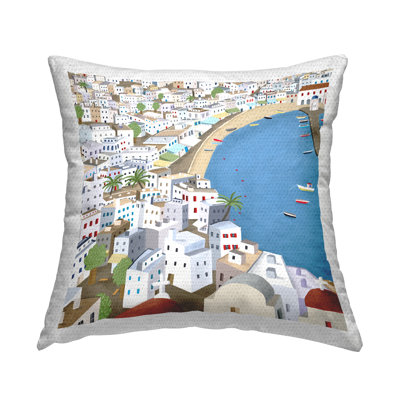 Beach Town Marina Dock Boats Outdoor Printed Pillow by Carla Daly