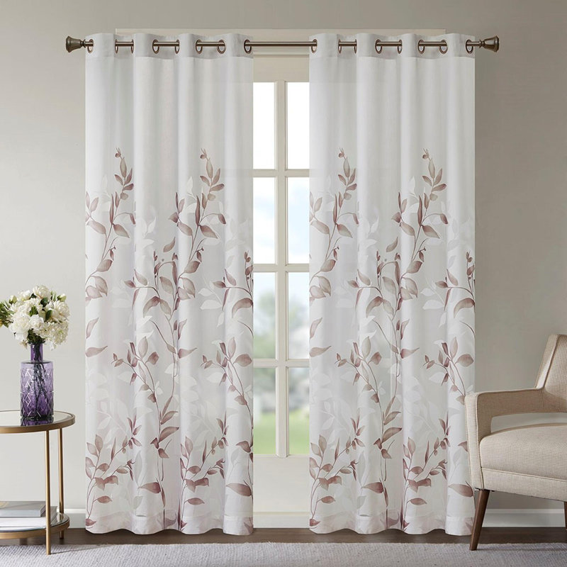 Burnout Printed Curtain Panel(Only 1 Pc Panel), White/Brown, 50" W x 95" L