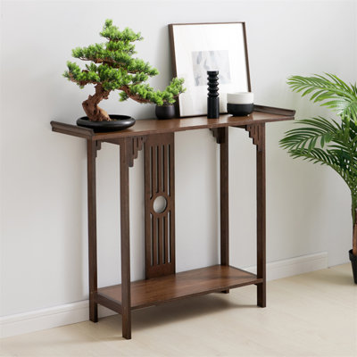 Dentrell 32.7"H Bamboo Console Table, Entryway Table Walnut Color