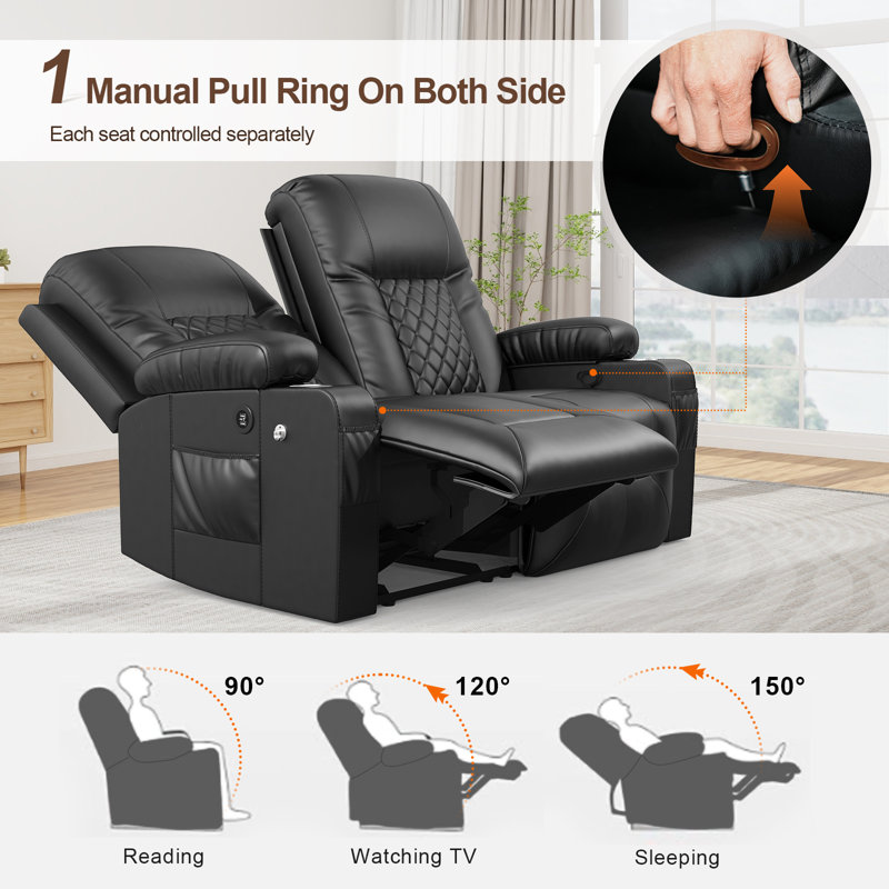 PU Leather Loveseat Recliner with 2 Cell Phone Holder