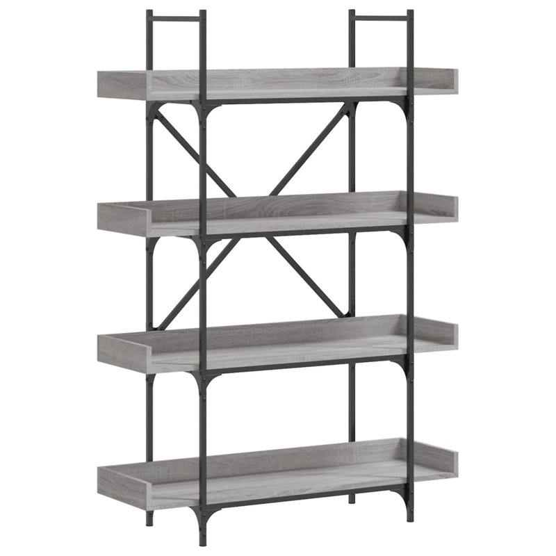 Sandre 100cm W Metal Bookcase, (4 Shelves) 145.5cm H x 100cm W x 33cm D, Grey Sonoma