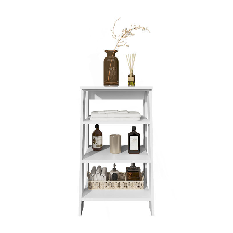 30" High  4-Tier Ladder Shelf  Organizer For Bathroom, Side Table, Living Room, White, 29.8" H x 17.3" W x 17.1" D