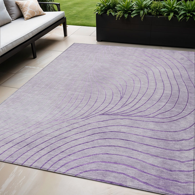 Tapis extérieur lavable et argenté abstrait 5 pi x 8 pi lavande
