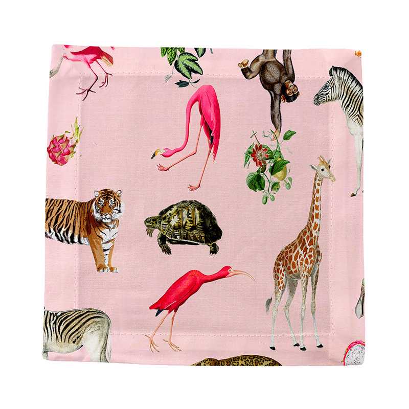 Exotix Natural Hemstitch Cocktail 6" Linen/Cotton Napkin, Flamingo