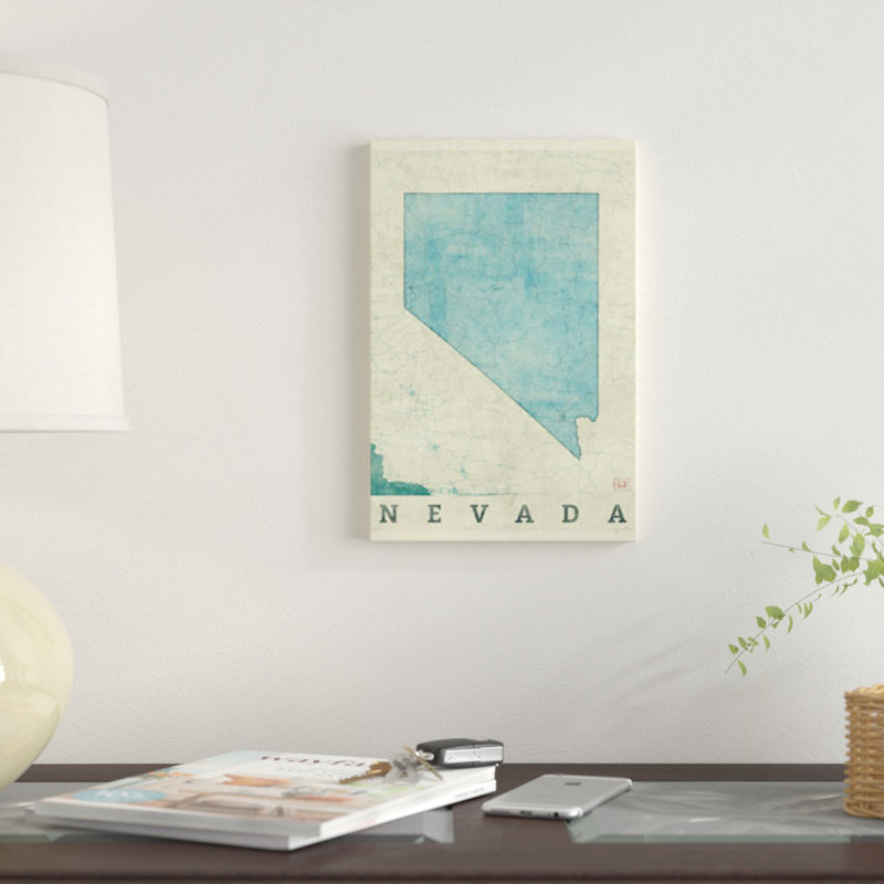 «Nevada Map», impression sur toile, H 26 po x l 18 po x P 1,5 po, Toile avec cadre noir, Pas de tapis