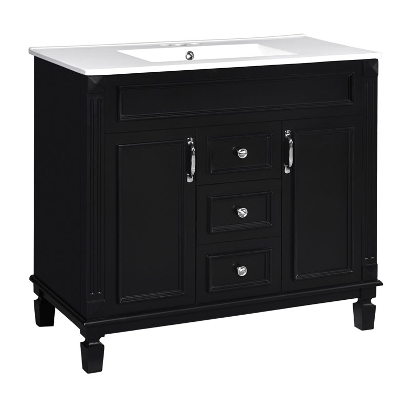 36"Bathroom Vanity with Top Sink, Black / Silver