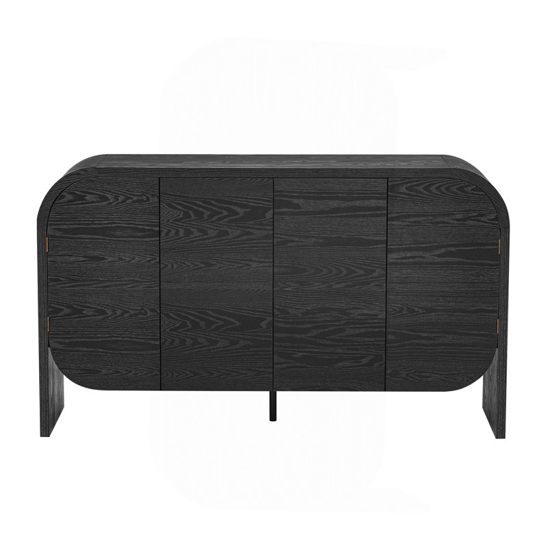 Buffet avec rangement, buffet en bois à bord courbé, crédence rétro à 4 portes avec tablettes réglables pour le salon et la cuisine (noir)
