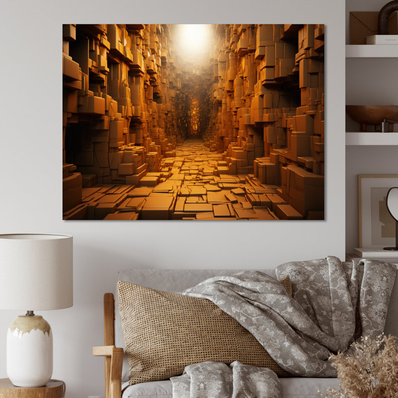 Tunnel géométrique jaune I sur toile, 34" H x 44" W, Toile tendue