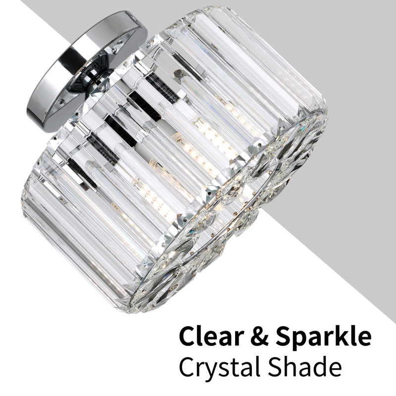 1 - Light 9.05" Crystal Semi Flush Ceiling Light Modern Crystal Chrome Fixture for Living Room Hallway Bedroom, Chrome