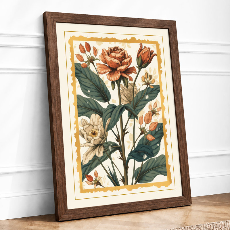 Rose Study Botanical - Print, Walnut, A3 - 42.0 x 29.7 cm
