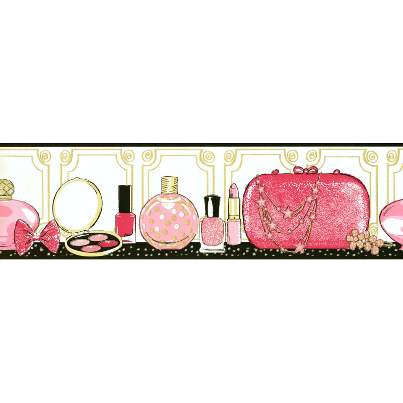 Bordure de papier peint L 15 pi x l 7 po Jakiaya, Crème / noir / rose