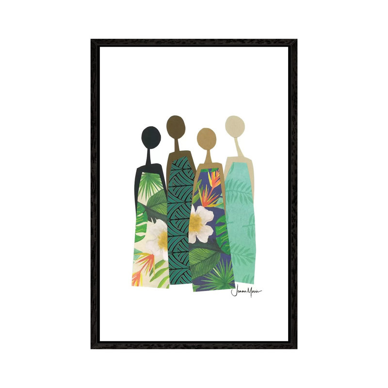 Diverse Women In Tropical Dress by LouLouArtStudio - Print on Canvas, Black Framed, 66.04cm H x 45.72cm W x 3.81cm D