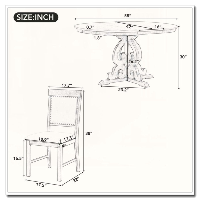 Ensemble de salle à manger extensible 5 pièces avec chaises creuses, Noyer