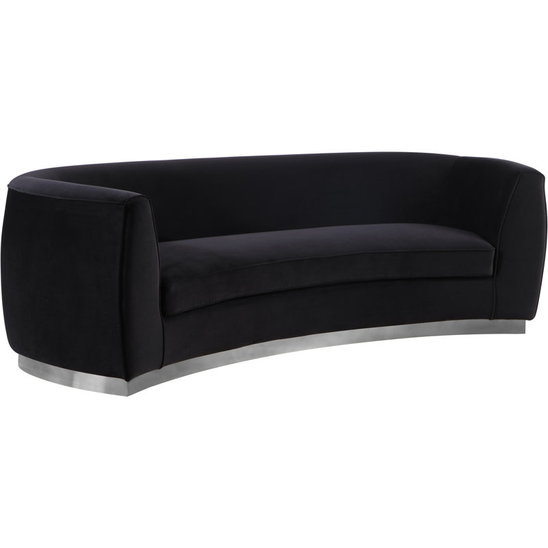 Breccan 91.5'' Velvet Sofa, Black Velvet, Chrome