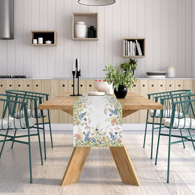 Watercolor Blue Floral Table Runner – Blue – Spring & Summer Wildflower Table Décor For Indoor And Outdoor Dining