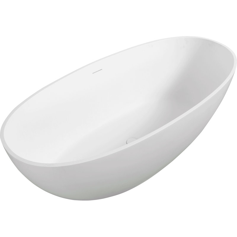 65" Freestanding Solid Surface Bathtub, Luxury Handcrafted Stone Resin Freestanding Soaking Bathtub With Overflow And Pop-Up Drain, Matte White