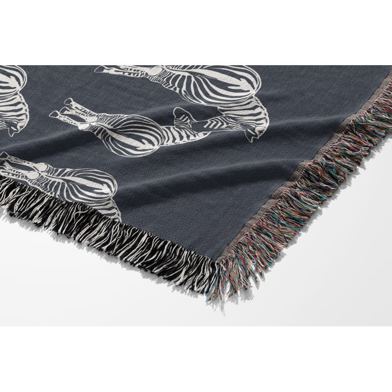 Jeté en mélange de coton Ziggy Zebra, Bleu gris / blanc cassé, L 60 po x l 60 po